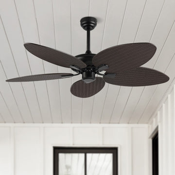 Raffles 52" Bohemian Industrial Iron/Plastic Mobile-App/Remote-Controlled 6-Speed Palm Blade Ceiling Fan - JONATHAN Y